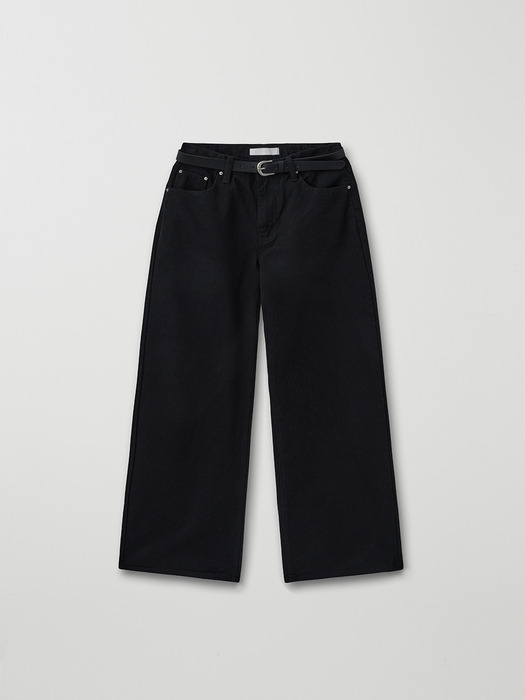 mono belted wide denim pant_black