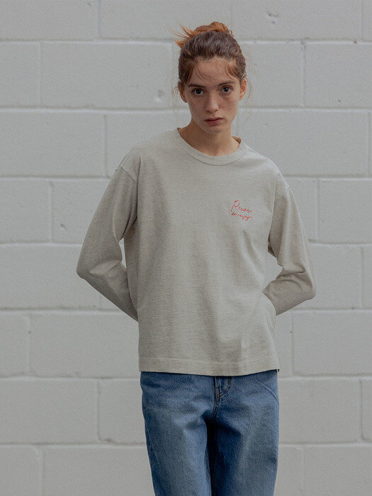 Red Embroidery T-Shirt (Oatmeal Gray)