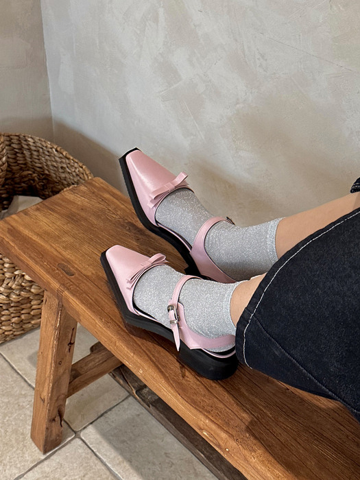 Ribbon sandals loafer pink