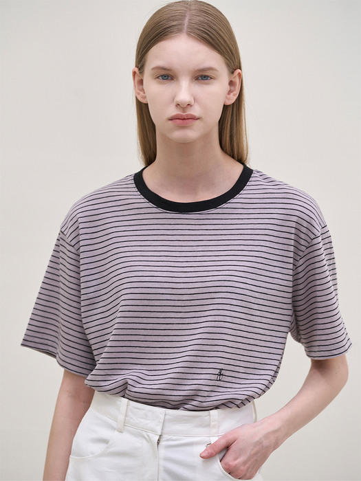 Linen Stripe T-shirt (Gray)