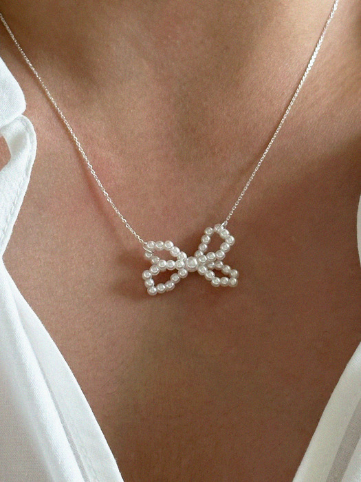 silver925 ribbon pearl necklace