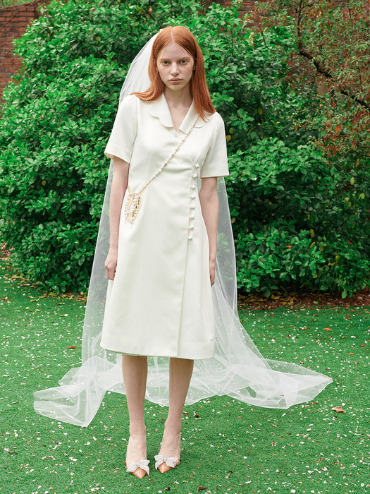 EJnolee White Flame_Petal Collar Button Dress
