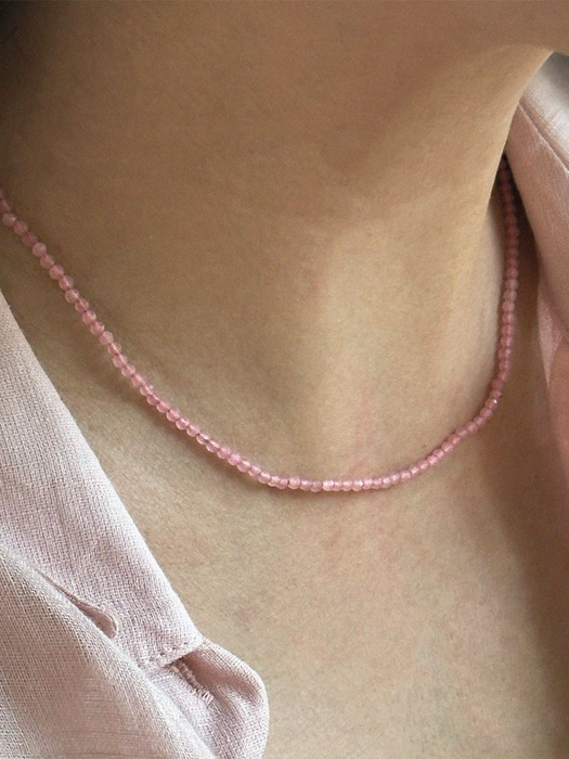 silver925 pink ball necklace