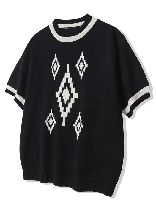 NAVAJO PATTERN RINGER HALF KNIT BLACK