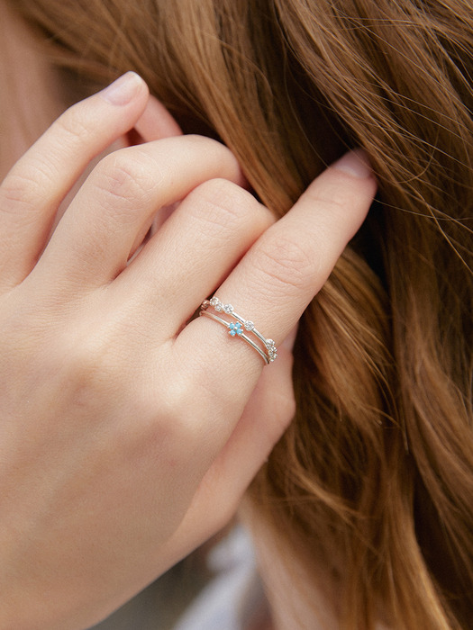 2SET [silver925]turquoise flower cubic ring