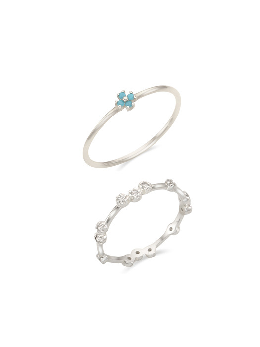 2SET [silver925]turquoise flower cubic ring