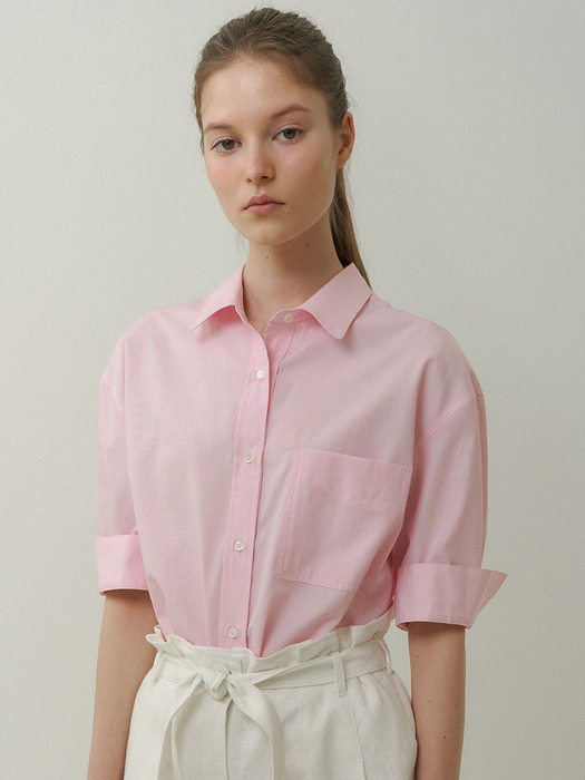 boxy cotton pocket shirt [Italian fabric] (pink stripe)