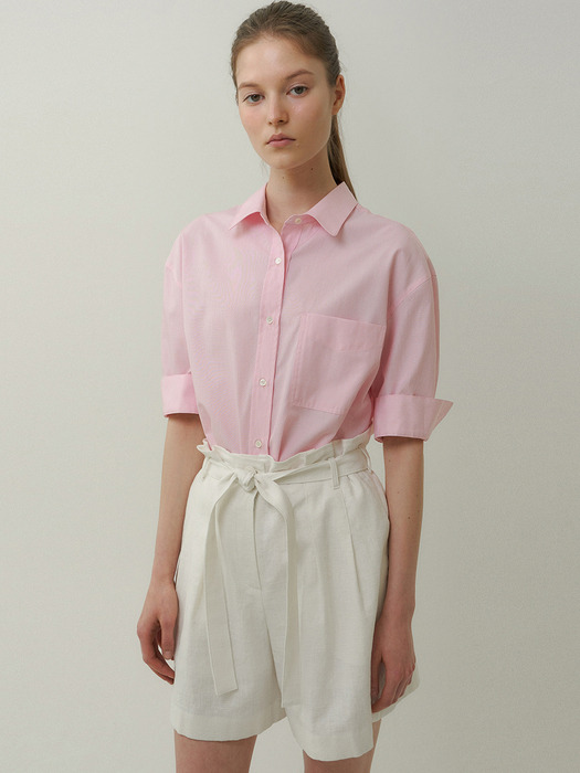 boxy cotton pocket shirt [Italian fabric] (pink stripe)
