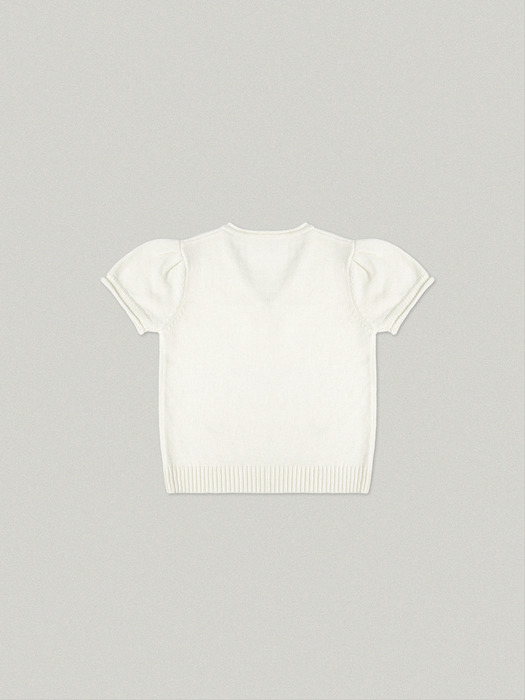 V NECK HALF SLEEVE PUFF KNIT [IVORY]