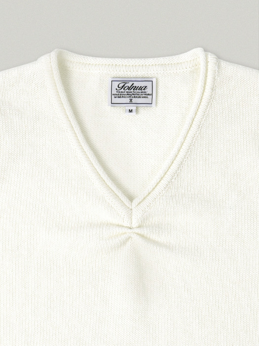 V NECK HALF SLEEVE PUFF KNIT [IVORY]