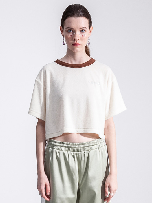 Terry cropped t-shirt in color-block