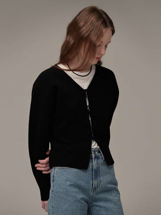 Ribbon point knit cardigan - Black