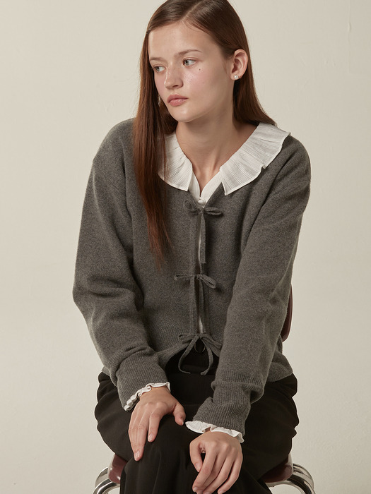 Ribbon point knit cardigan - Black