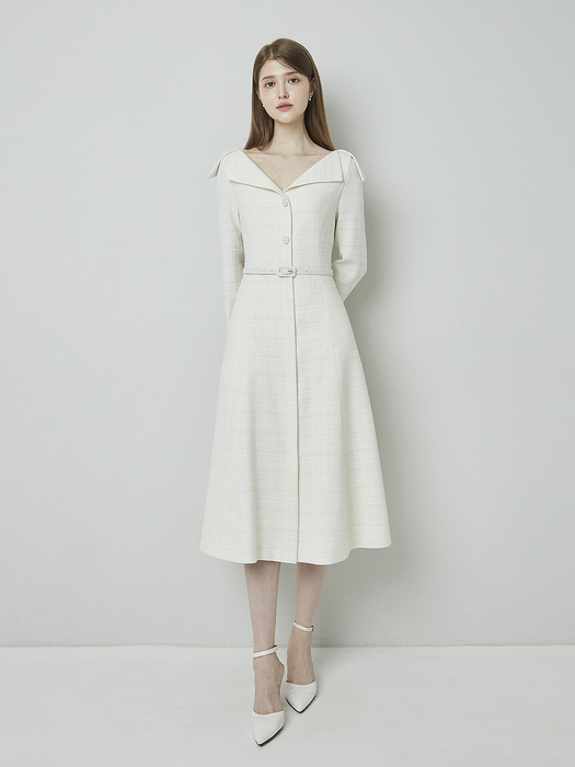 VICTORIA tweed dress_Ivory