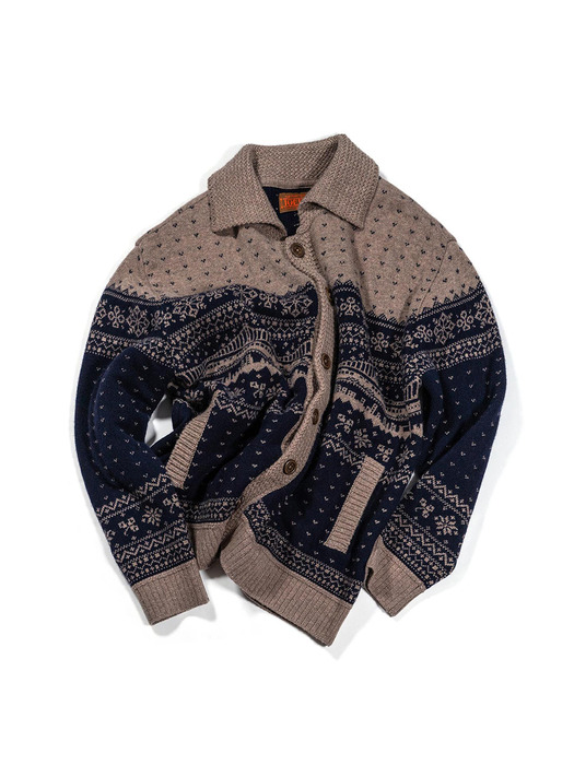 CITY-BOUND WOOL COLLARED KNITTED CARDIGAN - NAVY