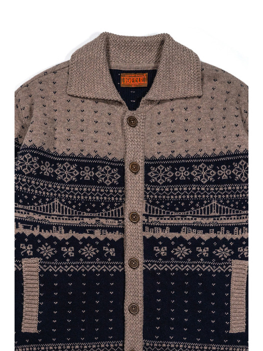 CITY-BOUND WOOL COLLARED KNITTED CARDIGAN - NAVY