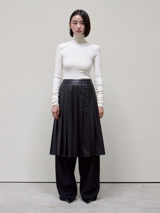 Pleated Faux-Leather Skirt_Black