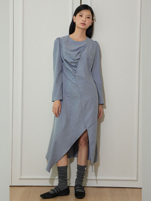 Alluring shirring dress (blue gray)
