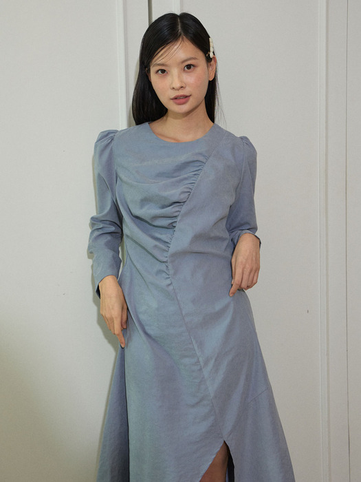 Alluring shirring dress (blue gray)