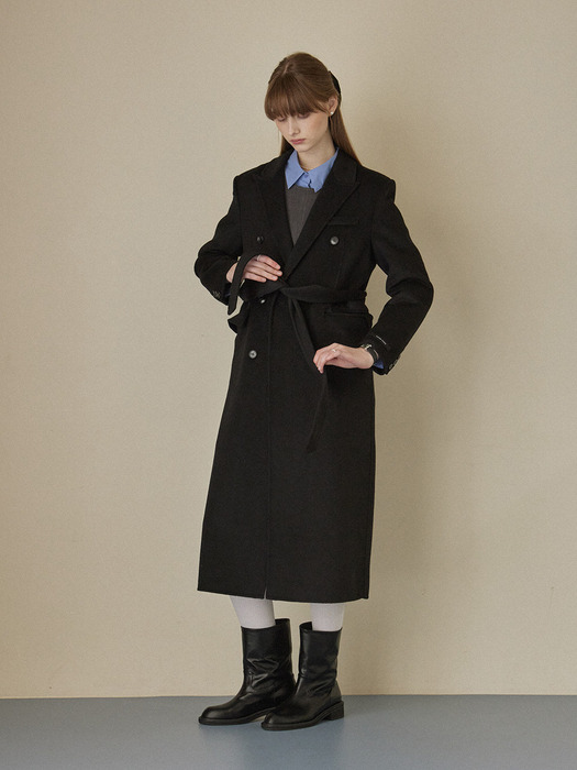 Handmade fit double wool coat - black