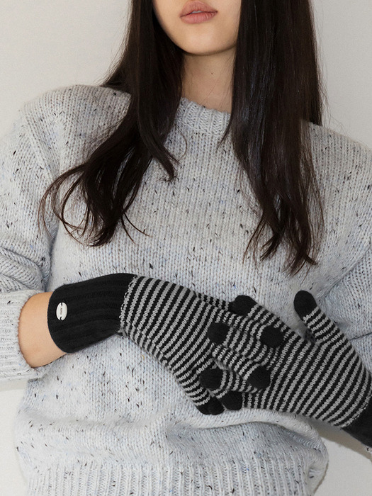 Stripe cashmere gloves (black)