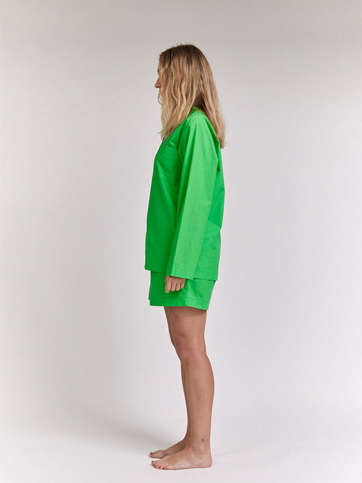 [Hanssem] 100% Cotton Pajamas for Unisex (Green Short Pants Set)