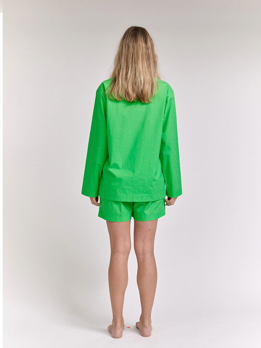 [Hanssem] 100% Cotton Pajamas for Unisex (Green Short Pants Set)