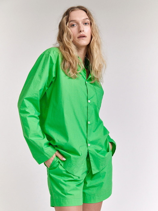 [Hanssem] 100% Cotton Pajamas for Unisex (Green Short Pants Set)