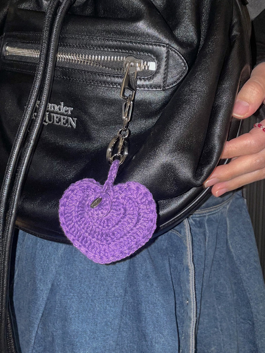 Crochet heart pouch keyring (Purple)