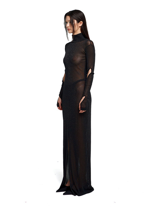 Reversable open back / cut-out dress (black-glitter)