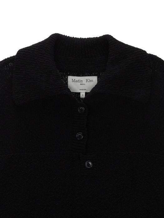 LOOSE PIQUE KNIT PULLOVER IN BLACK