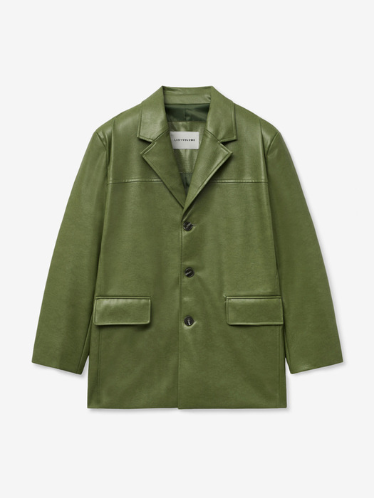 LOOSE FIT THREE BUTTON LEATHER JACKET_GREEN