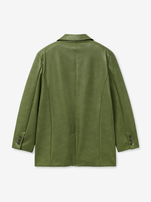 LOOSE FIT THREE BUTTON LEATHER JACKET_GREEN