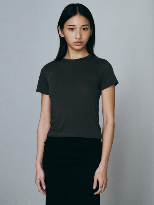 Plain Round Slim Fit T-Shirt (Charcoal)