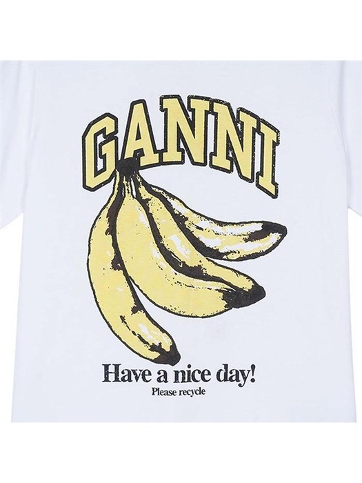 가니 여성 BANANA 프린팅 릴렉스핏 반팔 티셔츠 화이트 T3861-151