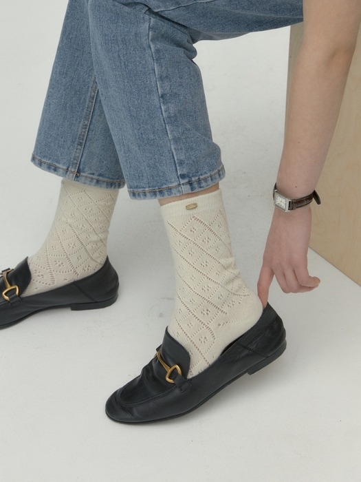 lace argyle socks - cream