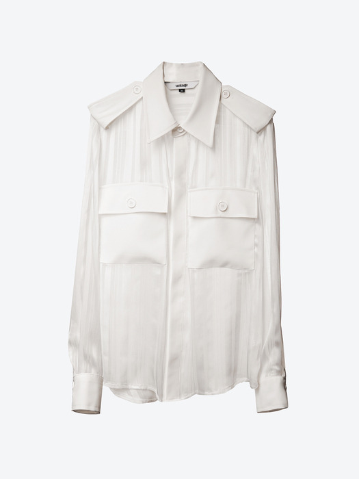Striped Semi-Sheer Safari Shirt[White(UNISEX)]_UTS-FS77