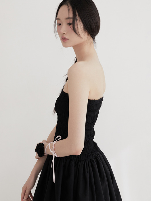 Smock chiffon shirring dress (BLACK)