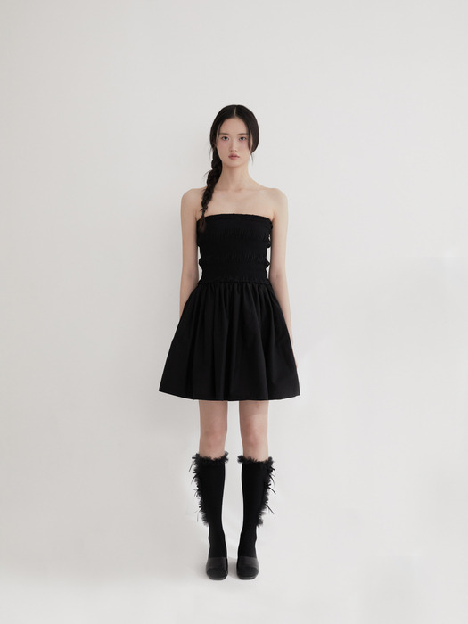 Smock chiffon shirring dress (BLACK)