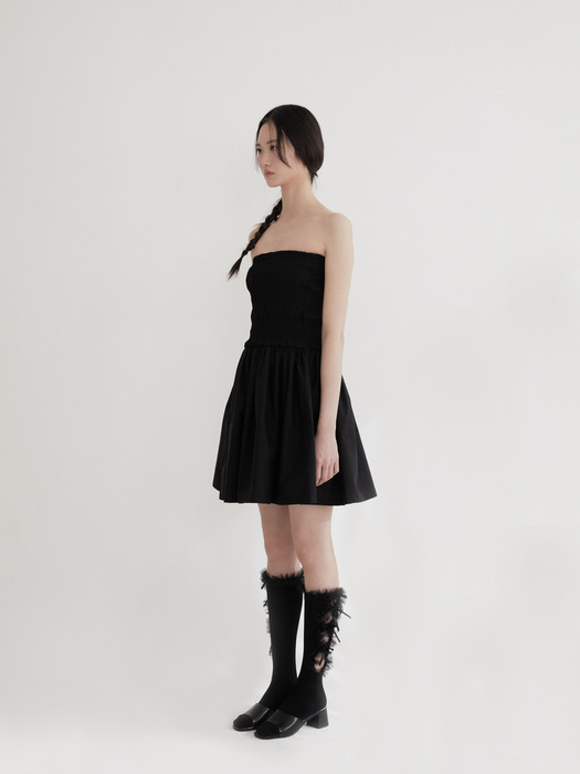 Smock chiffon shirring dress (BLACK)