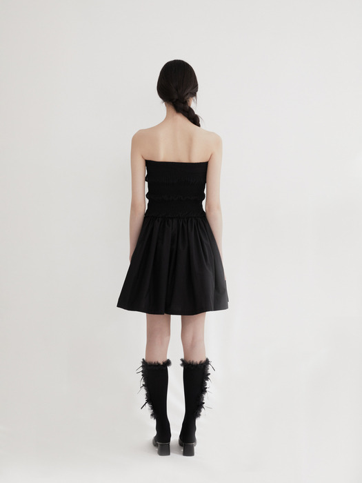 Smock chiffon shirring dress (BLACK)