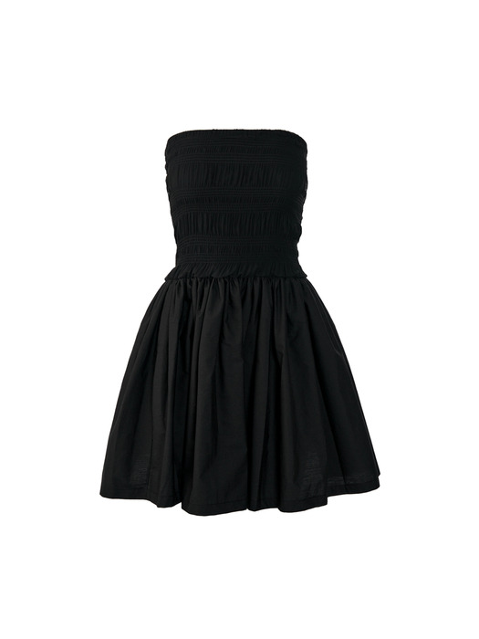 Smock chiffon shirring dress (BLACK)