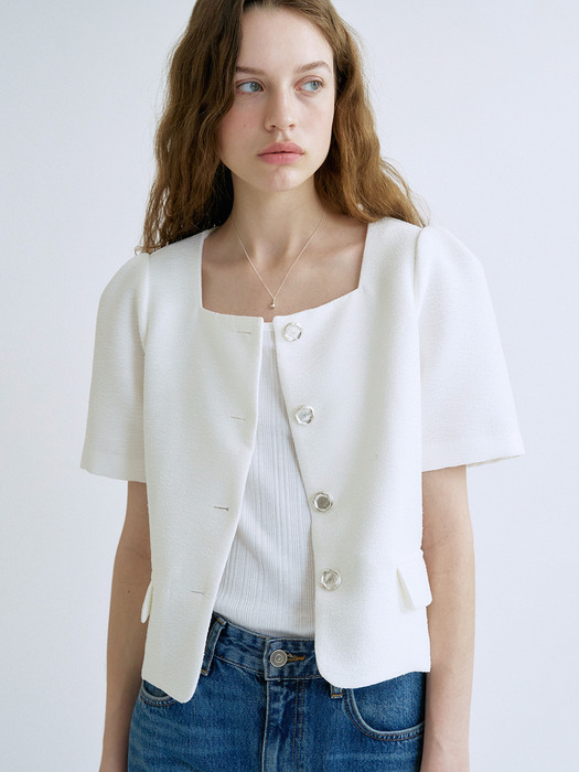 S Square Summer Tweed Jacket_White