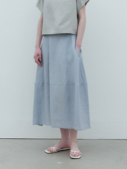 linen volume skirt-blue