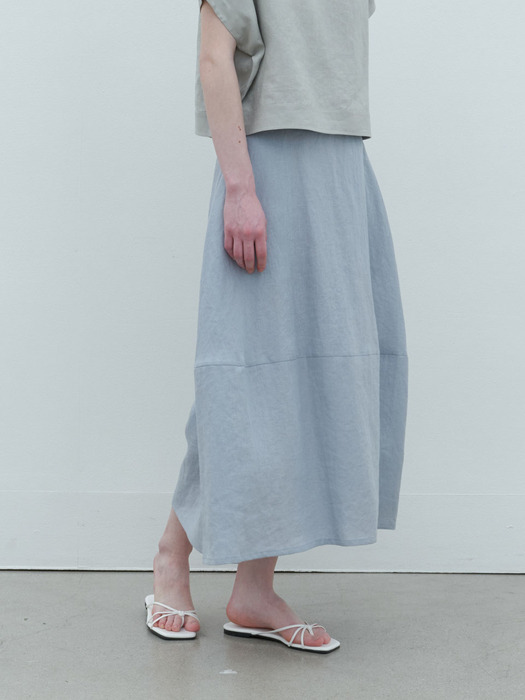 linen volume skirt-blue