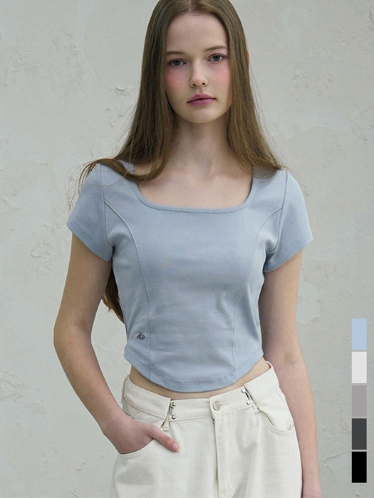 Neuel Square Neck Line Crop T-Shirt - 5COL