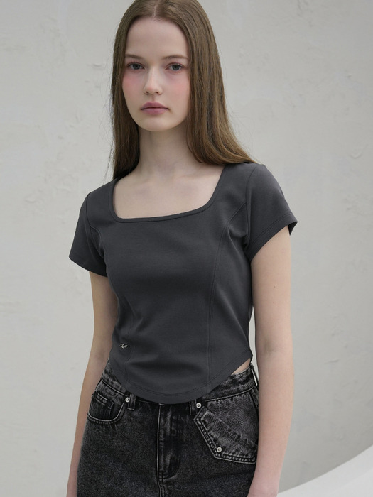 Neuel Square Neck Line Crop T-Shirt - 5COL