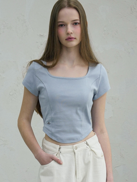 Neuel Square Neck Line Crop T-Shirt - 5COL