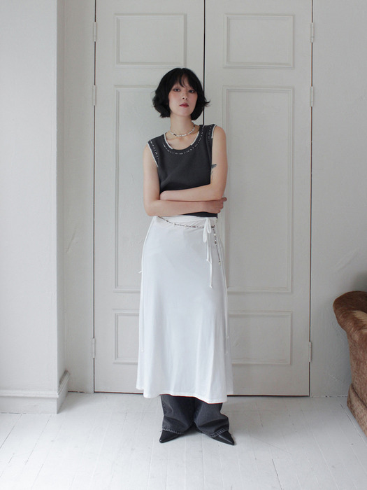 Linen Knit Vest Stitched by Hand_CHARCOAL