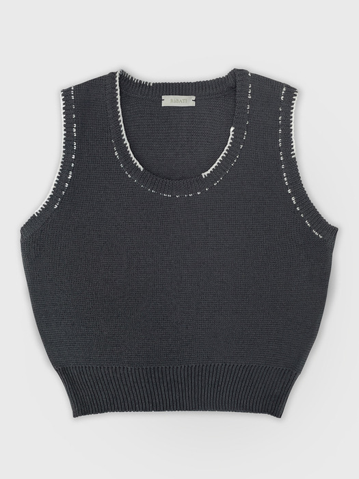 Linen Knit Vest Stitched by Hand_CHARCOAL